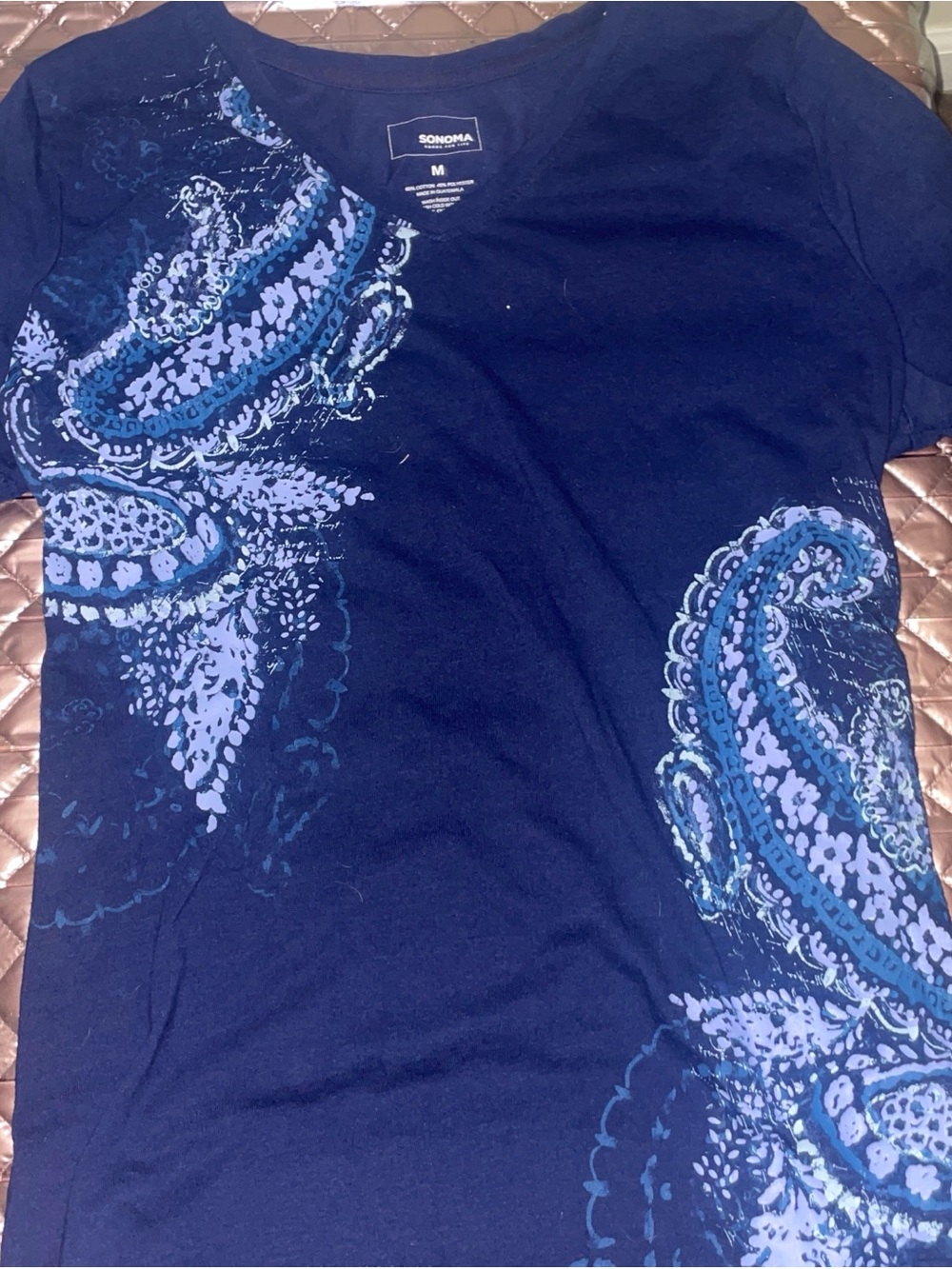 Sonoma Navy Blue Short-Sleeve Shirt with Blue Paisley Print